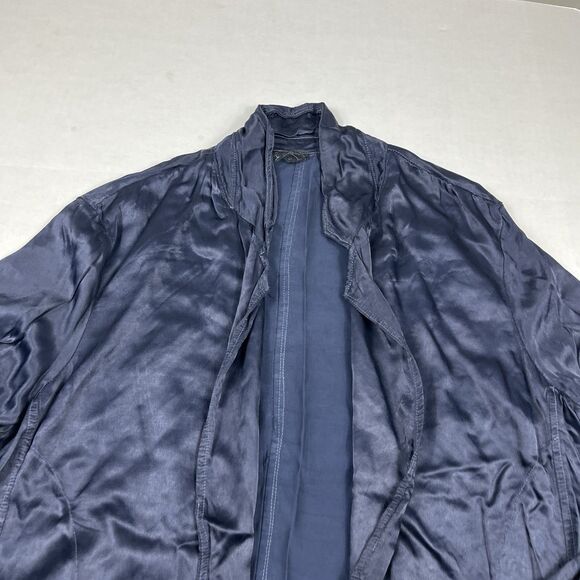 Unbranded Navy Silk Blend Open Blazer Raw Hem Edgy Minimalist Jacket Size 4 - Picture 4 of 12